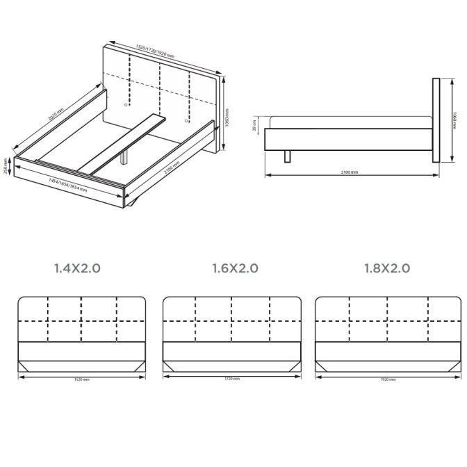 Кровать без каркаса 1,8x2,0 Фемели / Family Глянец Белый MiroMark FM-38-WB