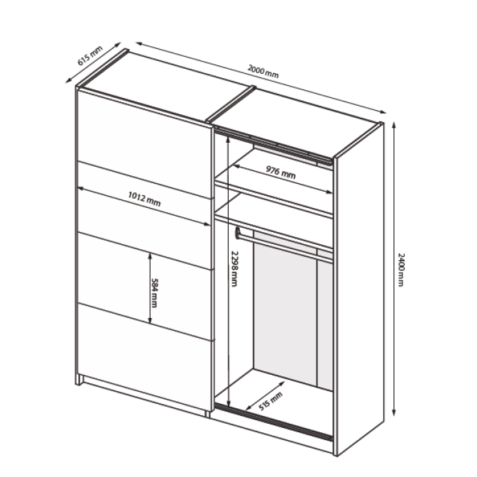 Шафа-купе 2000*2400 Місяць / Luna Дуб Крафт - Мат Лава MiroMark LN-86-LV