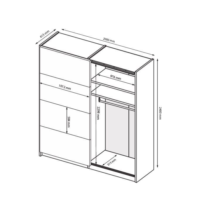 Шкаф-купе 2,0x2,4 Белла / Bella Глянец Белый MiroMark BL-85-WB