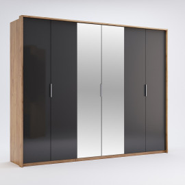 Шкаф 6Дв с зеркалом Луна / Luna Дуб Крафт – Мат Лава MiroMark LN-16-LV
