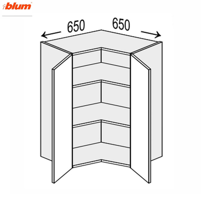 Кухонна секція Мері верхня Кут 90° 650х650/720 2дв Pro Blum MR-494W/9003gl MiroMark