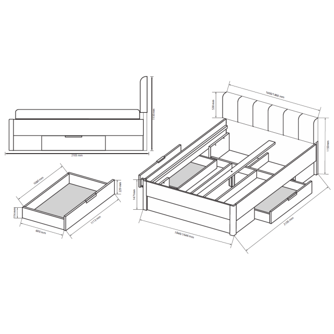 Кровать Рамона с ящиком для белья MiroMark купить