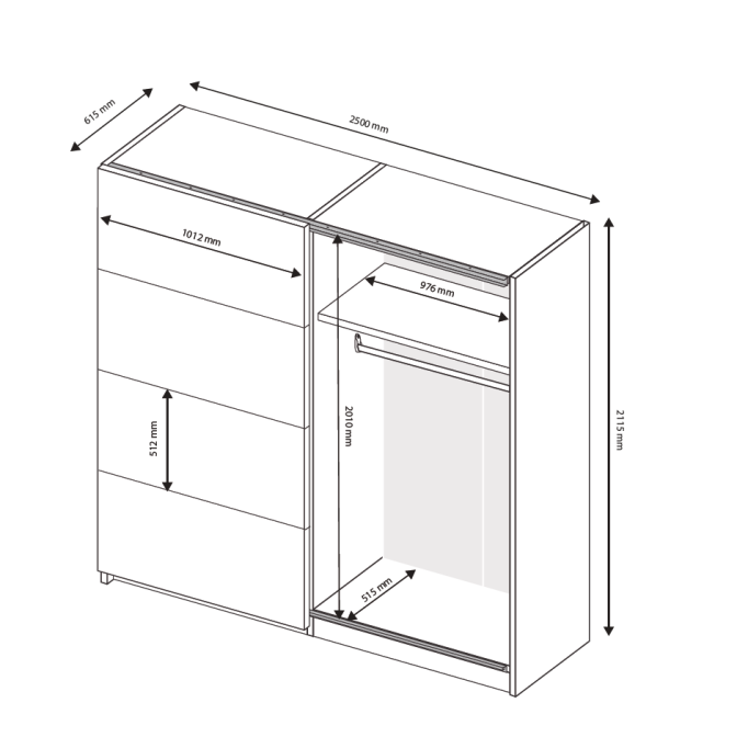Шкаф-купе 2,5x2,1 Белла / Bella Глянец Белый MiroMark BL-21-WB