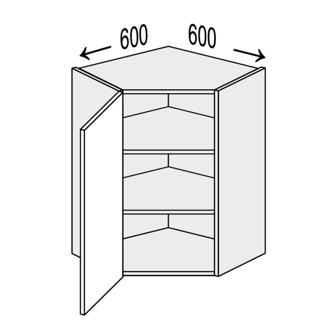 Кухонная секция Винтаж верхняя Угол В 45° 600х600/720 1дв VN-495W/9003 MiroMark