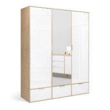 Шафа 3Дв 3Ящ із дзеркалом Олівія / Olivia Глянець Білий - Дуб Кремона MiroMark OV-13-WB