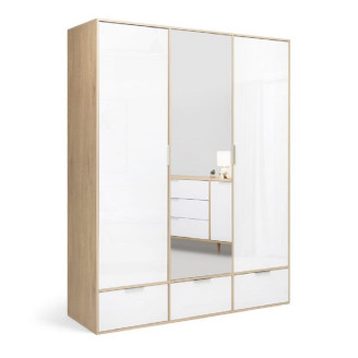 Шафа 3Дв 3Ящ із дзеркалом Олівія / Olivia Глянець Білий - Дуб Кремона MiroMark OV-13-WB