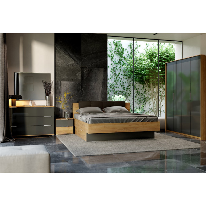 Комплект в спальню 4Дв Луна / Luna Дуб Крафт – Мат Лава MiroMark