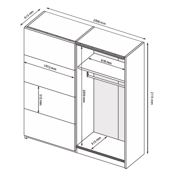 Шкаф-купе без зеркала 2,0*2,1 Асти / Asti Глянец Белый - Дуб Крафт MiroMark AS-22-WB