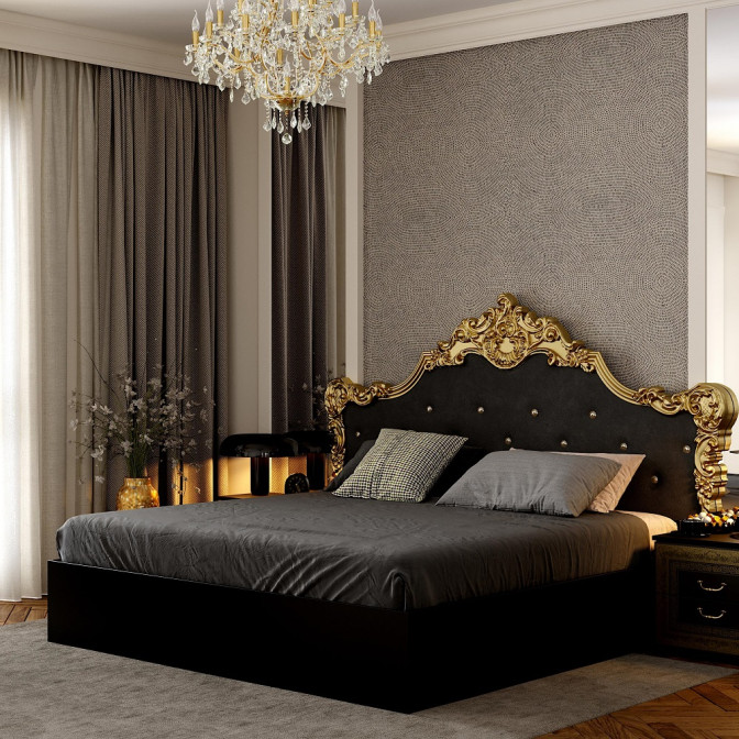 Кровать Мягкая спинка без каркаса 1,8х2,0 Дженнифер / Jennifer Глянец Чёрный MiroMark JF-39-RB/BL