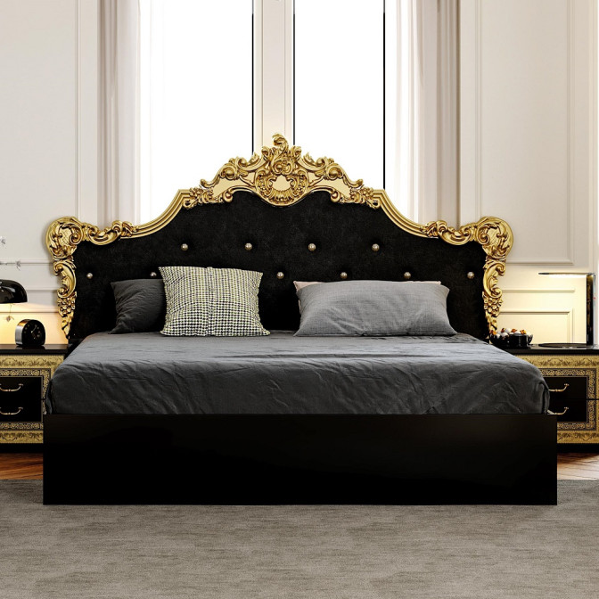 Кровать Мягкая спинка без каркаса 1,8х2,0 Дженнифер / Jennifer Глянец Чёрный MiroMark JF-39-RB/BL