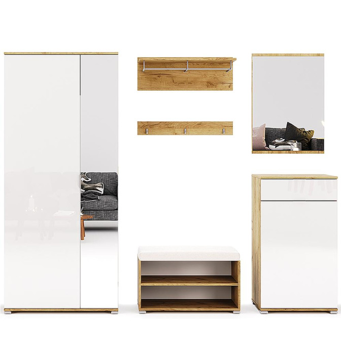 Комплект в прихожую 5 Асти / Asti Глянец Белый - Дуб Крафт MiroMark