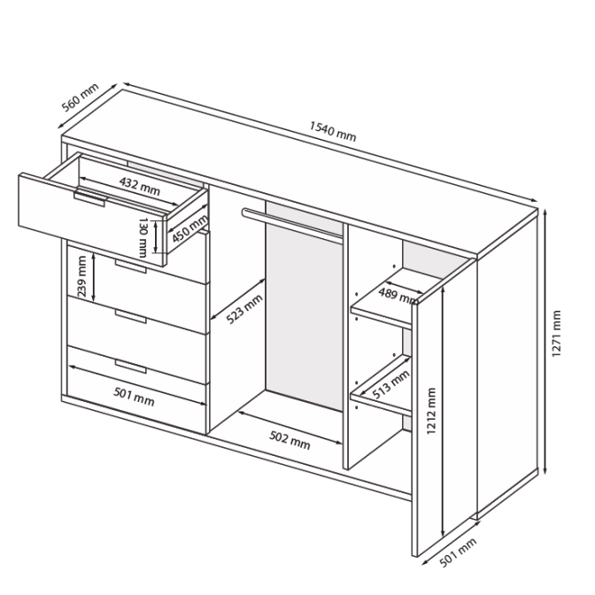 Комод 1Дв 5Ящ Люция / Lucia Графит MiroMark 3812929M