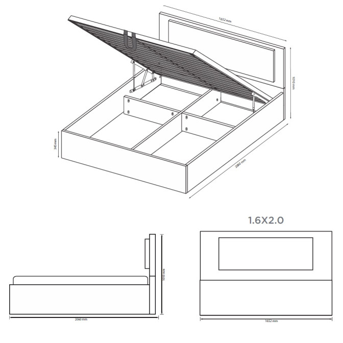 Кровать с подъёмным механизмом 1,6х2,0 Энни / Annie Глянец Чёрный MiroMark EN-46-BL