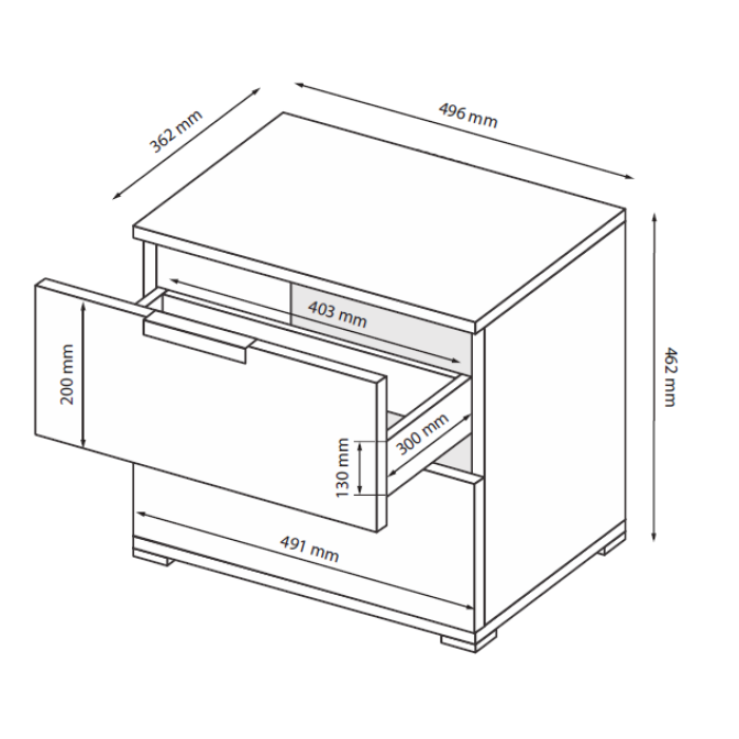 Тумба прикроватная 2Ящ Бартон / Barton Супер Мат Белый MiroMark BT-52-WM
