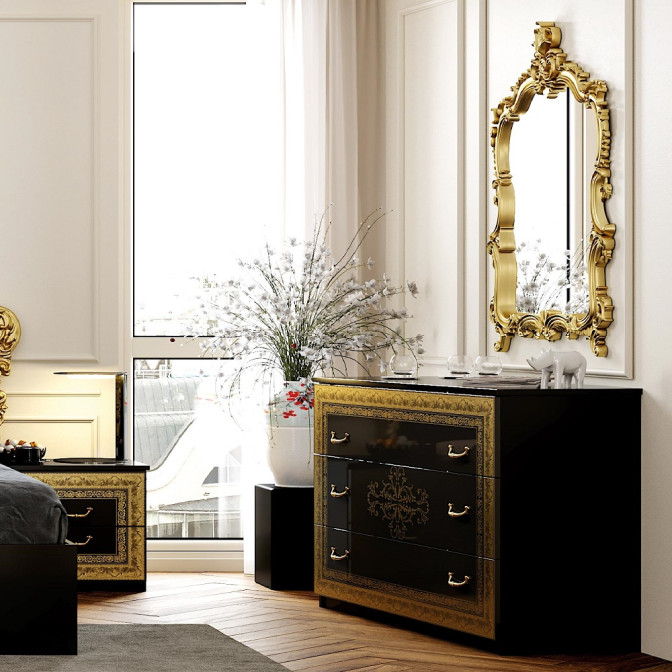 Комод 3Ящ Дженнифер / Jennifer Глянец Чёрный MiroMark JF-63-RB/BL