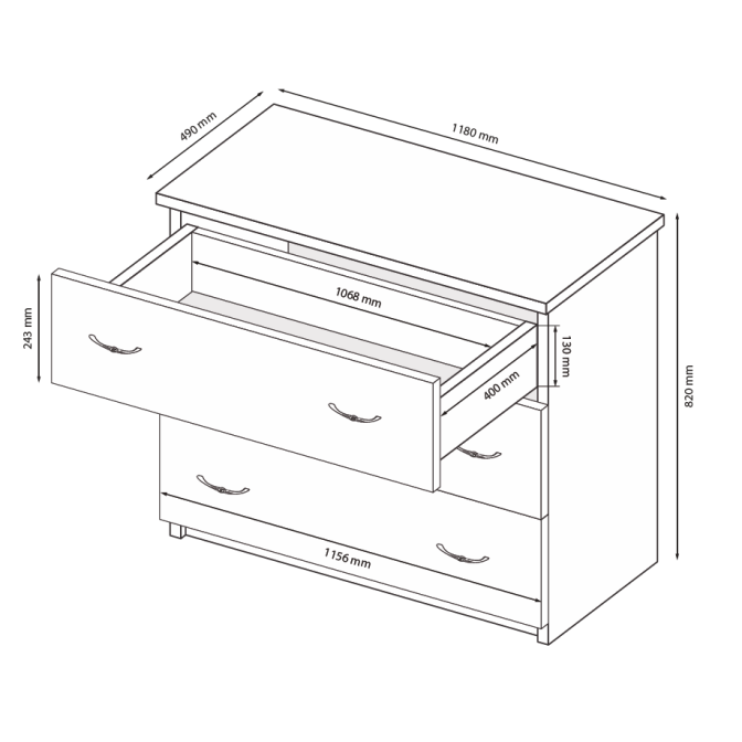 Комод 3Ящ Дженнифер / Jennifer Глянец Чёрный MiroMark JF-63-RB/BL