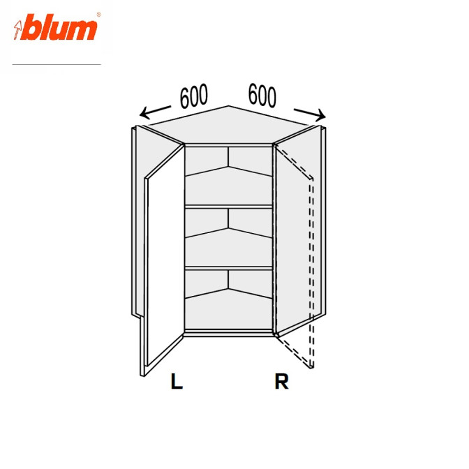 Кухонна секція Міленіум верхня Кут 45° 600х600/720 1дв Pro Blum Ліва ML-496W/9003L MiroMark