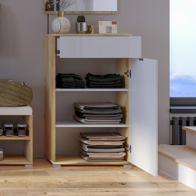 Комод 1Дв 1Ящ Асти / Asti Глянец Белый - Дуб Крафт MiroMark AS-61-WB