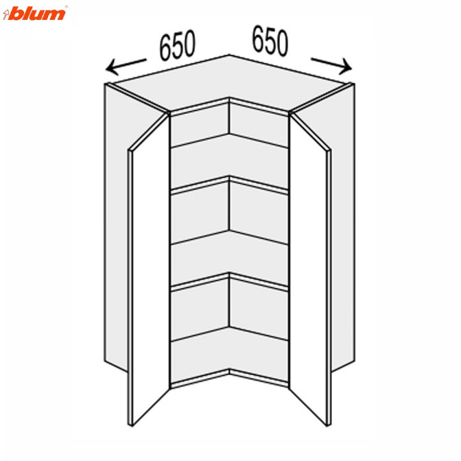 Кухонная секция Мери верхняя Угол В 90° 650х650/900 2дв Pro Blum MR-594W/9003gl MiroMark