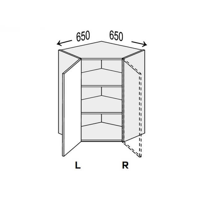 Кухонная секция Миллениум верхняя Угол В 45° 650х650/720 1дв Правая ML-491W/9003R MiroMark