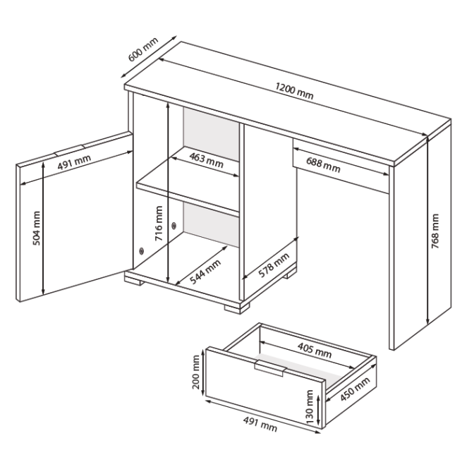 Стіл письмовий 1Дв 1Ящ Асті Джуніор / Asti Junior Глянець Білий - Дуб Крафт MiroMark AS-71-WB
