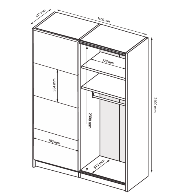 Шкаф-купе 1,5х2,4 Фемели / Family Глянец Белый MiroMark FM-83-WB