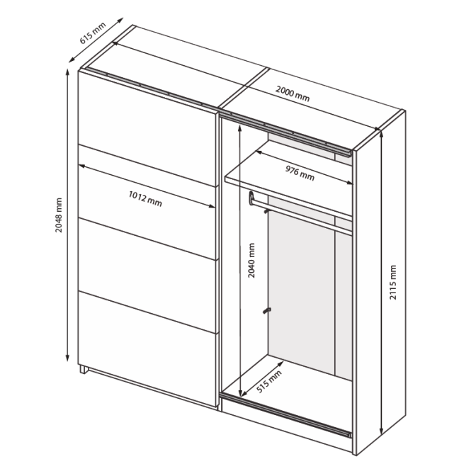 Шкаф-купе с зеркалом 2,0х2,1 Доминика / Dominika Графит MiroMark DK-20-GT