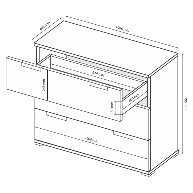 Комод 3Ящ Бартон / Barton Супер Мат Белый MiroMark BT-63-WM