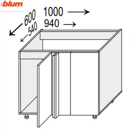 Кухонная секция Валенсия нижняя Угол Н 90° 1000х600/820 1дв Pro Blum VL-099W/9003 MiroMark