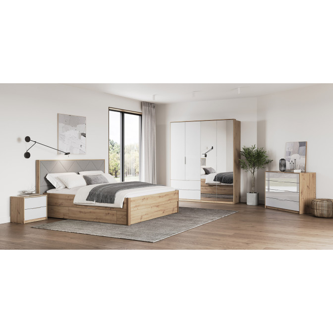 Комплект в спальню 4Дв Реймонд / Raymond Глянец Белый - Дуб Артизан MiroMark