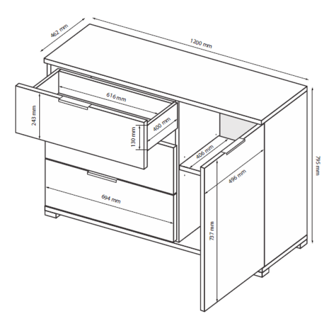 Комод 1Дв 3Ящ Бартон / Barton Супер Мат Білий MiroMark BT-61-WM