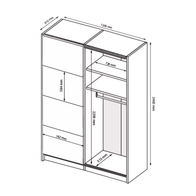 Шафа-купе 1500*2400 Місяць / Luna Дуб Крафт - Мат Лава MiroMark LN-84-LV
