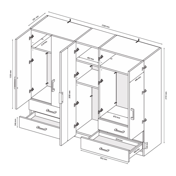 Шкаф 5Дв Альба / Alba Глянец Белый MiroMark AL-15-WB