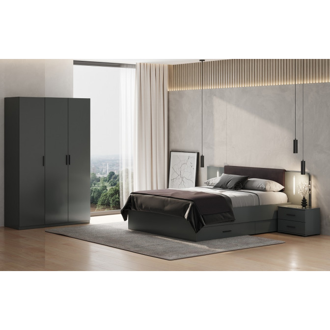 Комплект спальни Доминика 3Дв Шкаф 3Дв Кровать 1,6 с ящиками Тумба 2Шх 2шт Комод 4Шх Зеркало MiroMark купить