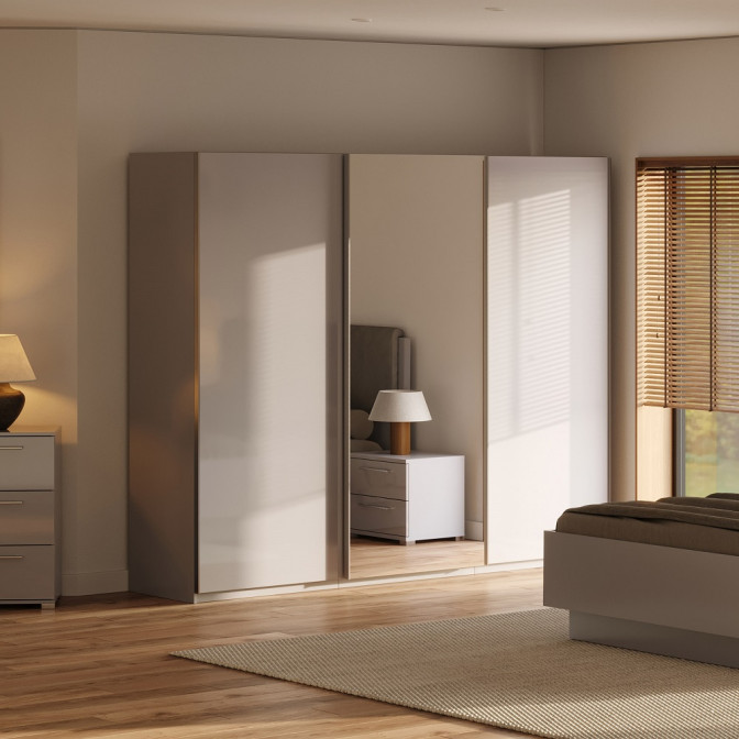 Шкаф-купе с зеркалом 2,5х2,1 Меги / Megy Глянец Шиншила Серая MiroMark MG-25-GG