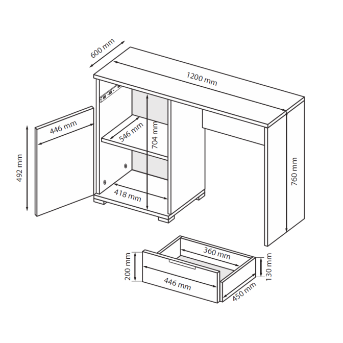 Стол письменный 1Дв 1Ящ Дони / Doni Графит MiroMark DN-71-GT