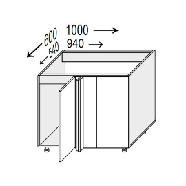 Кухонна секція Глорі нижня кут Н 90° 1000х600/820 1дв GL-098W/01 MiroMark