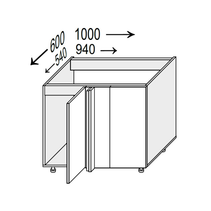 Кухонна секція Глорі нижня кут Н 90° 1000х600/820 1дв GL-098W/01 MiroMark
