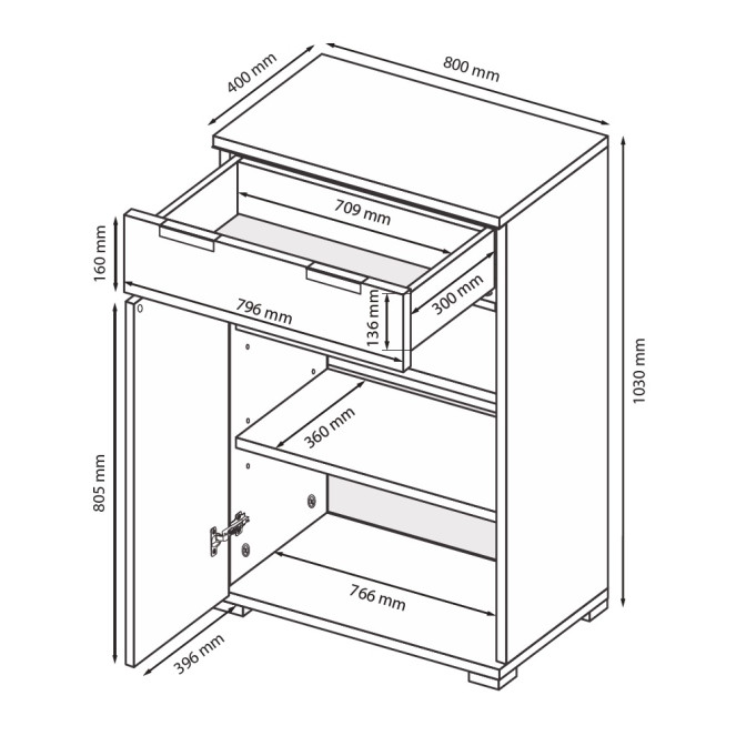 Комод 2Дв 1Ящ Асти / Asti Глянец Белый - Дуб Крафт MiroMark AS-62-WB