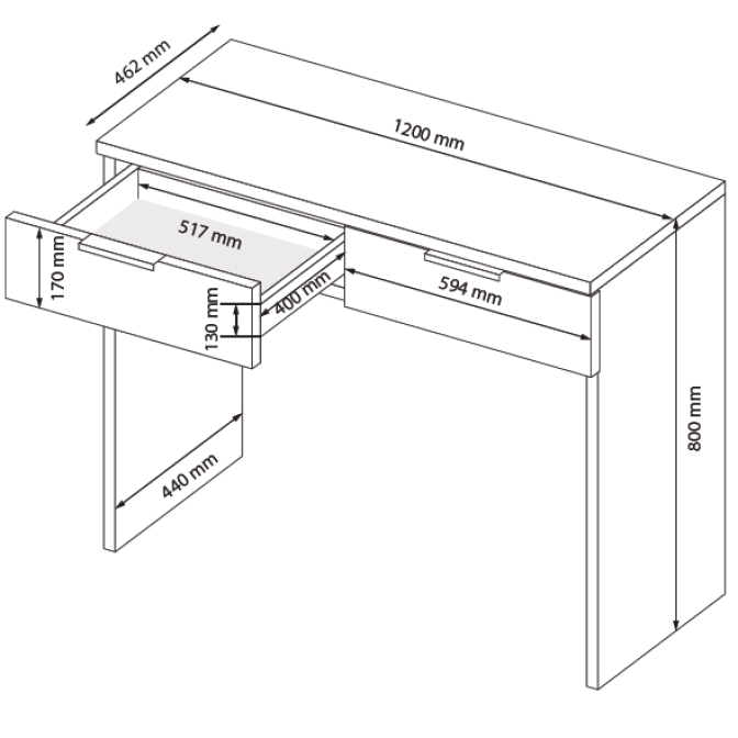 Столик туалетний 2Ящ Асті Джуніор / Asti Junior Глянець Білий - Дуб Крафт MiroMark AS-72-WB