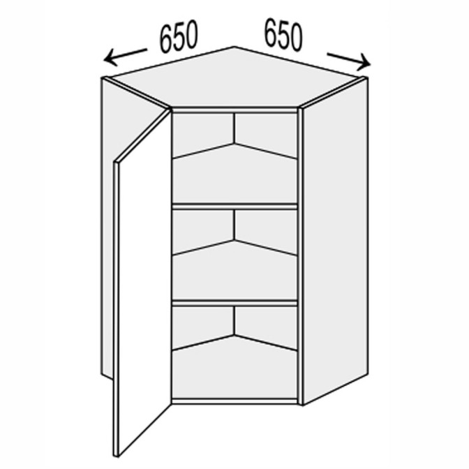 Кухонная секция Глори верхняя угол В 45° 650х650/900 1дв GL-591W/01 MiroMark
