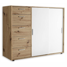 Комод 2Дв 5Ящ Кейс / Case Дуб Артизан - Белый MiroMark 38312T2M