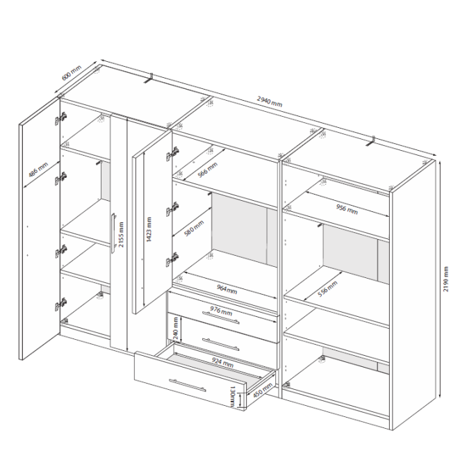 Шкаф 6Дв 3Ящ Магнум / Magnum Глянец Антрацит MG-16-AN