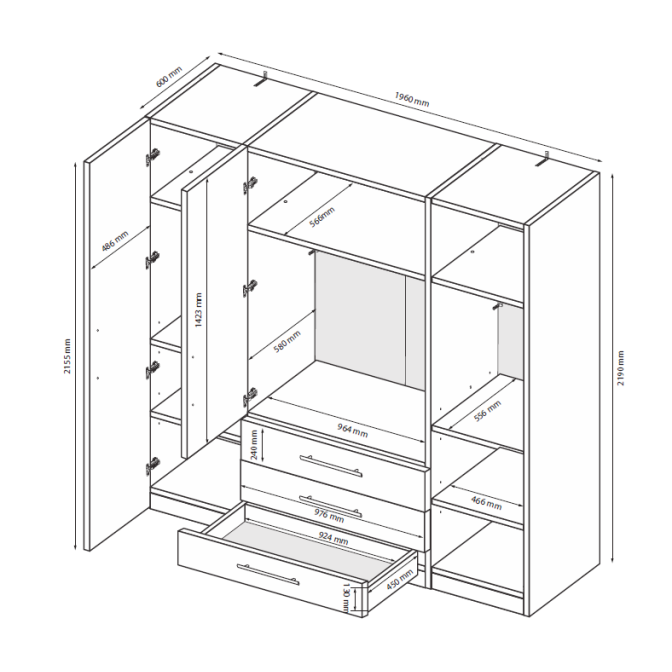 Шкаф 4Дв 3Ящ Магнум / Magnum Глянец Антрацит MG-14-AN