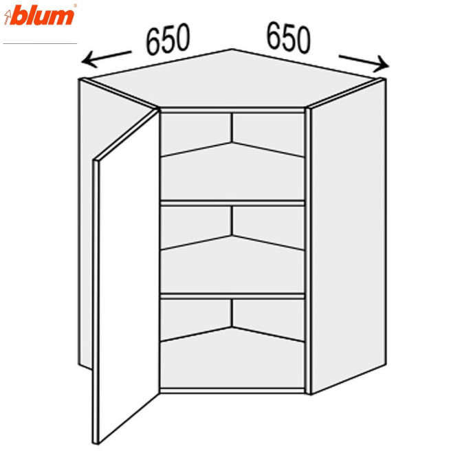 Кухонна секція Мері верхня Кут 45° 650х650/720 1дв Pro Blum MR-493W/9003gl MiroMark