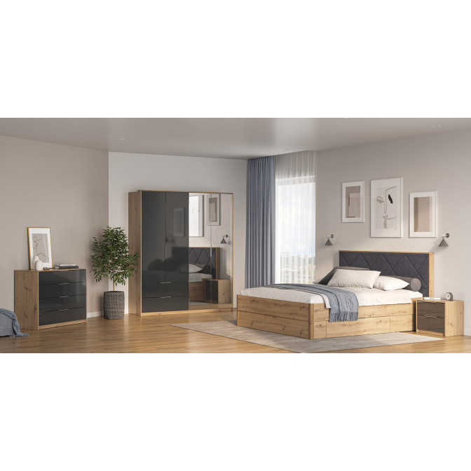 Комплект в спальню 4Дв Реймонд / Raymond Глянец Мат Антрацит - Дуб Артизан MiroMark