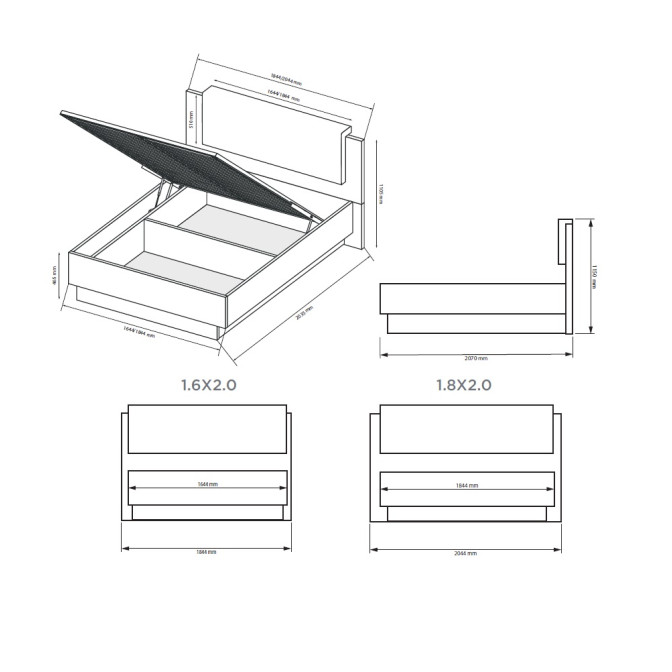 Кровать с подъёмным механизмом 1,6x2,0 Меги / Megy Глянец Шиншила Серая MiroMark MG-46-GG