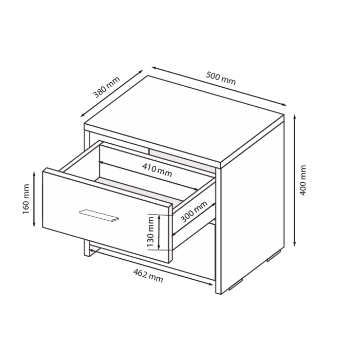 Тумба прикроватная 2Ящ Энни / Annie Глянец Чёрный MiroMark EN-52-BL