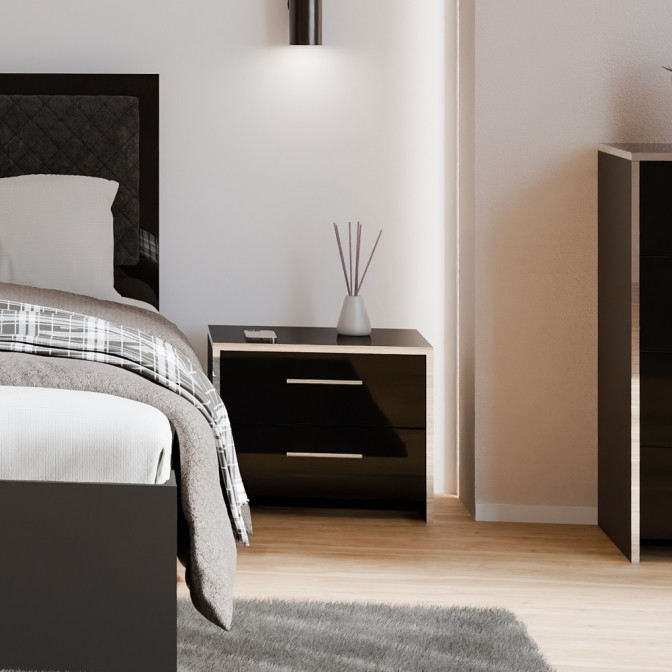 Тумба прикроватная 2Ящ Энни / Annie Глянец Чёрный MiroMark EN-52-BL