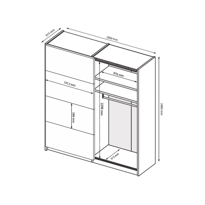 Шкаф-купе 2,0x2,4 Бартон / Barton Супер Мат Белый MiroMark BT-85-WM